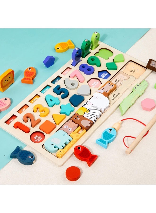 F.A.M.S Wooden Montessori Educational Puzzle Board – 3-in-1 Magnetic Fishing Game, Numbers 1-10, Shapes, Animals – Early Learning Toy for Toddlers, Boys & Girls, Preschool Cognitive Development - Image 2
